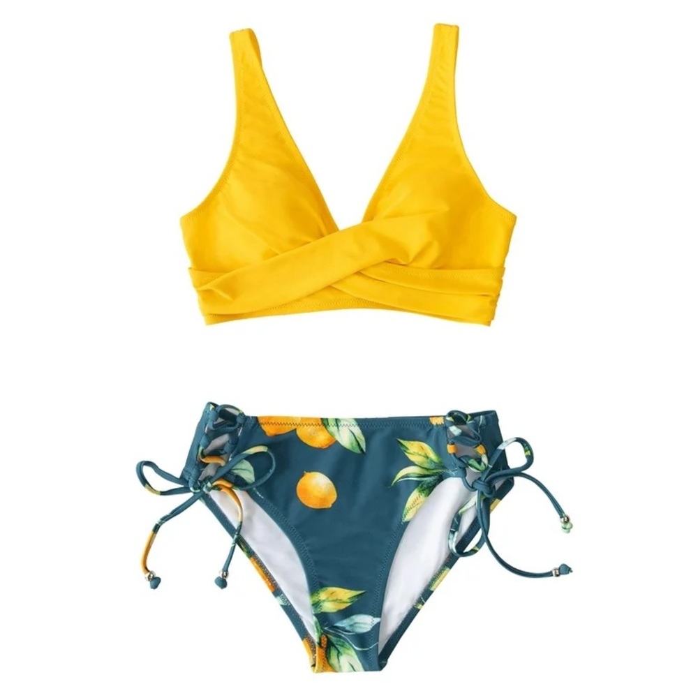 Women's Two Piece Padded Retro Lemons Bikini Set swimming suit NWT‎ - Picture 3 of 4